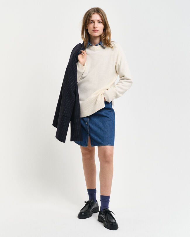 Crewneck sweater med sildebensm&oslash;nstrede detaljer