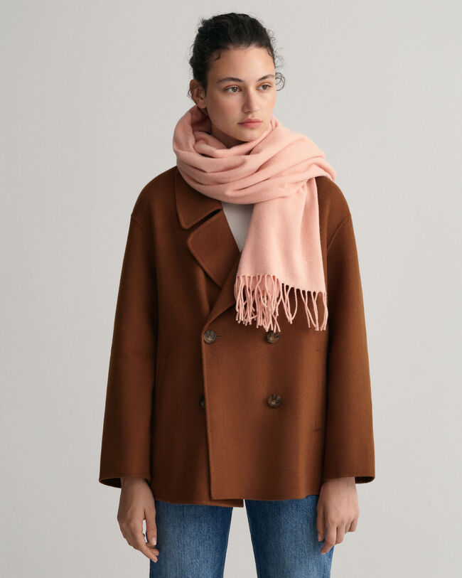 Ensfarvet vævet halstørklæde i uld