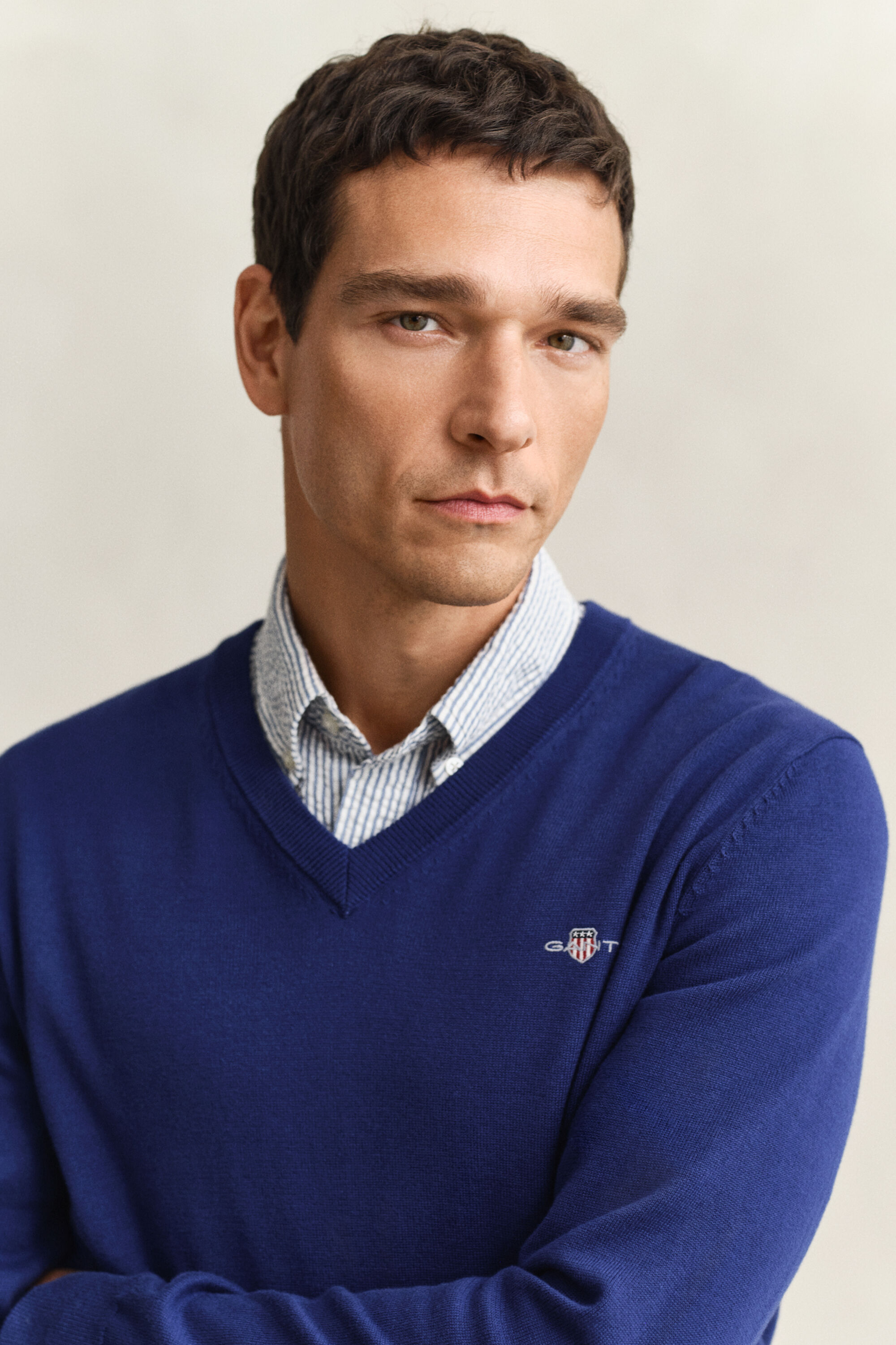 Klassiske sweater i bomuld med V-hals