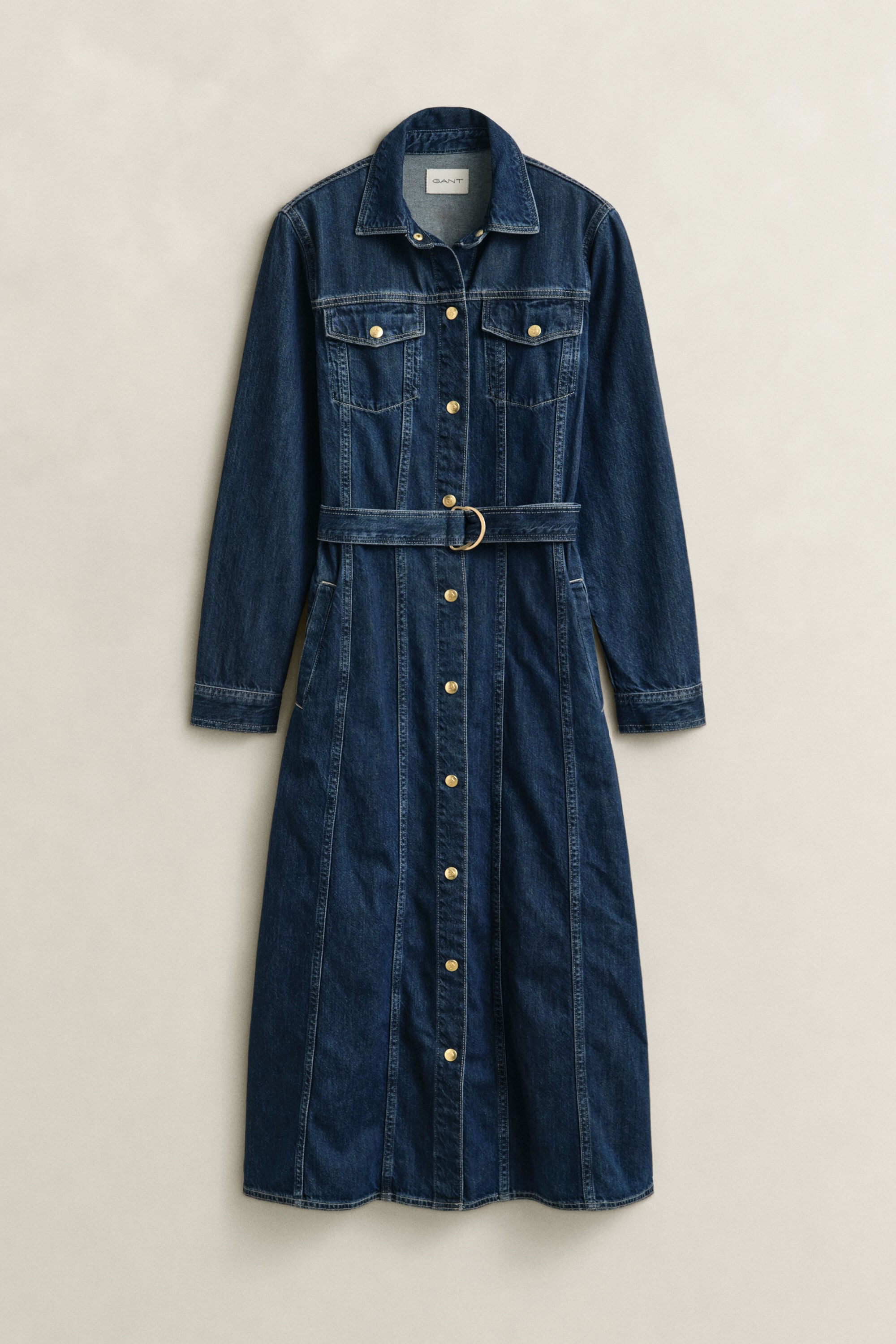 Midikjole i denim med bælte