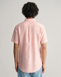 Regular fit stribet hørskjorte med korte ærmer