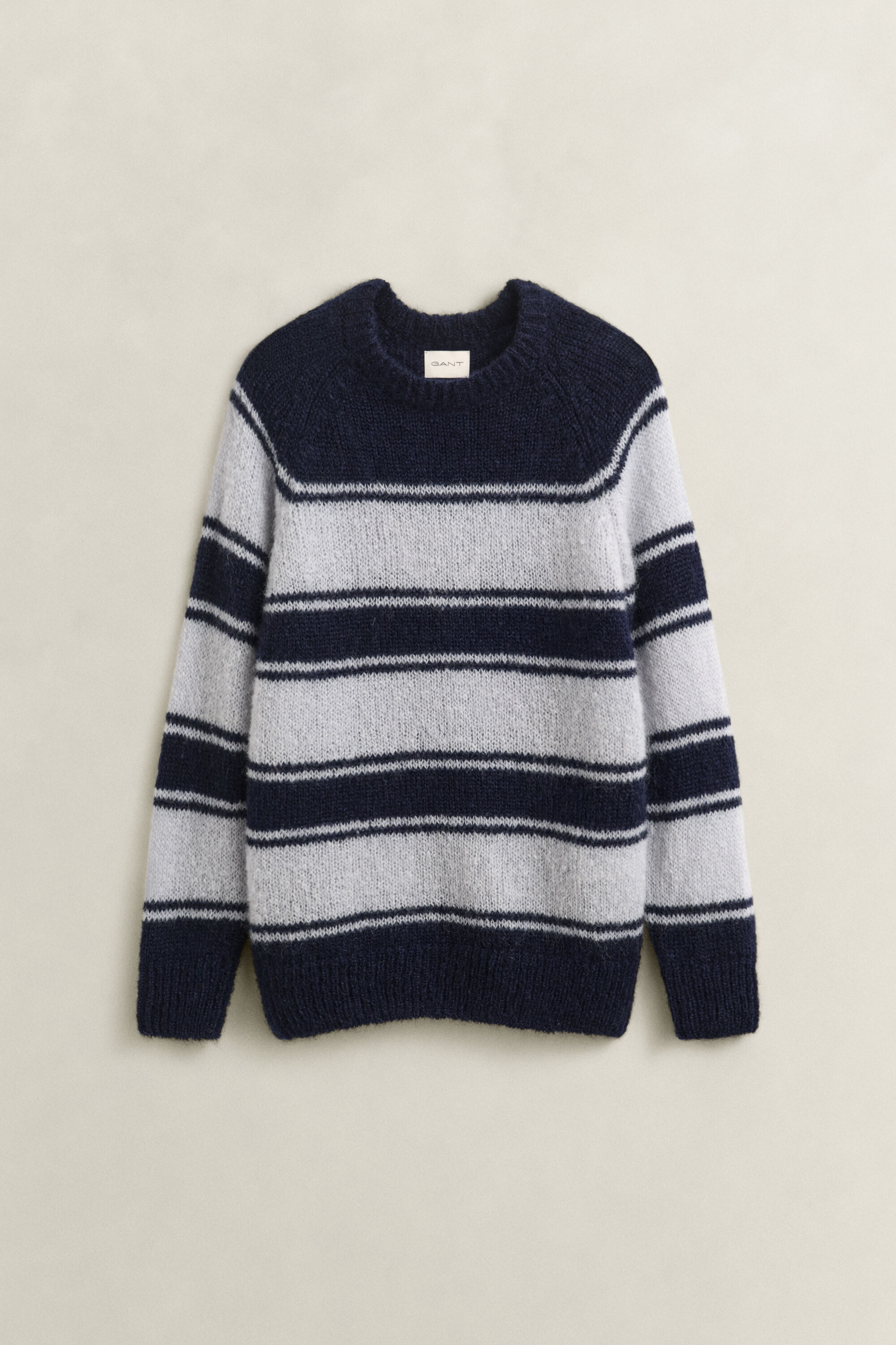 Stribet sweater i mohair-blanding med crewneck