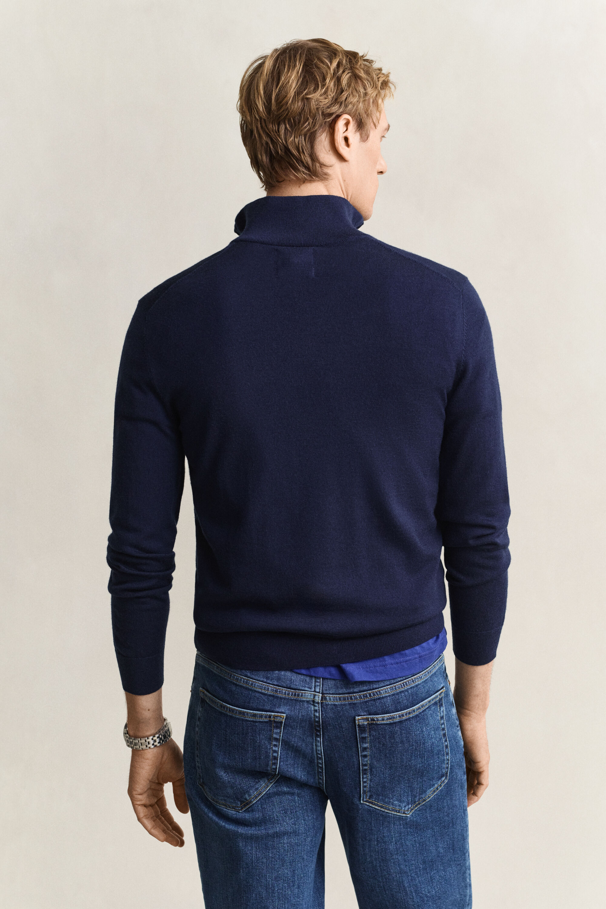 Sweater i merinould med halv lynlås