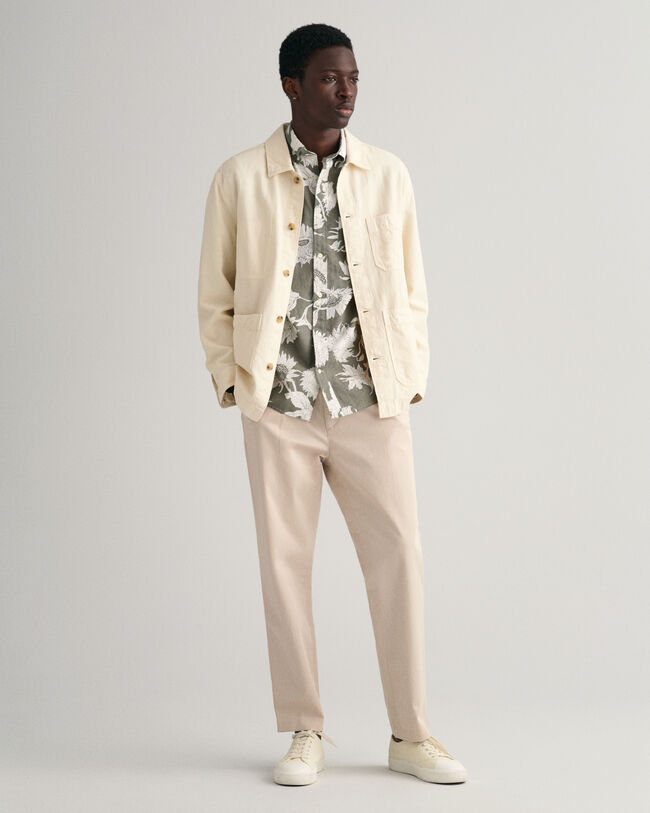 Regular fit skjorte af hør og bomuld med solsikketryk