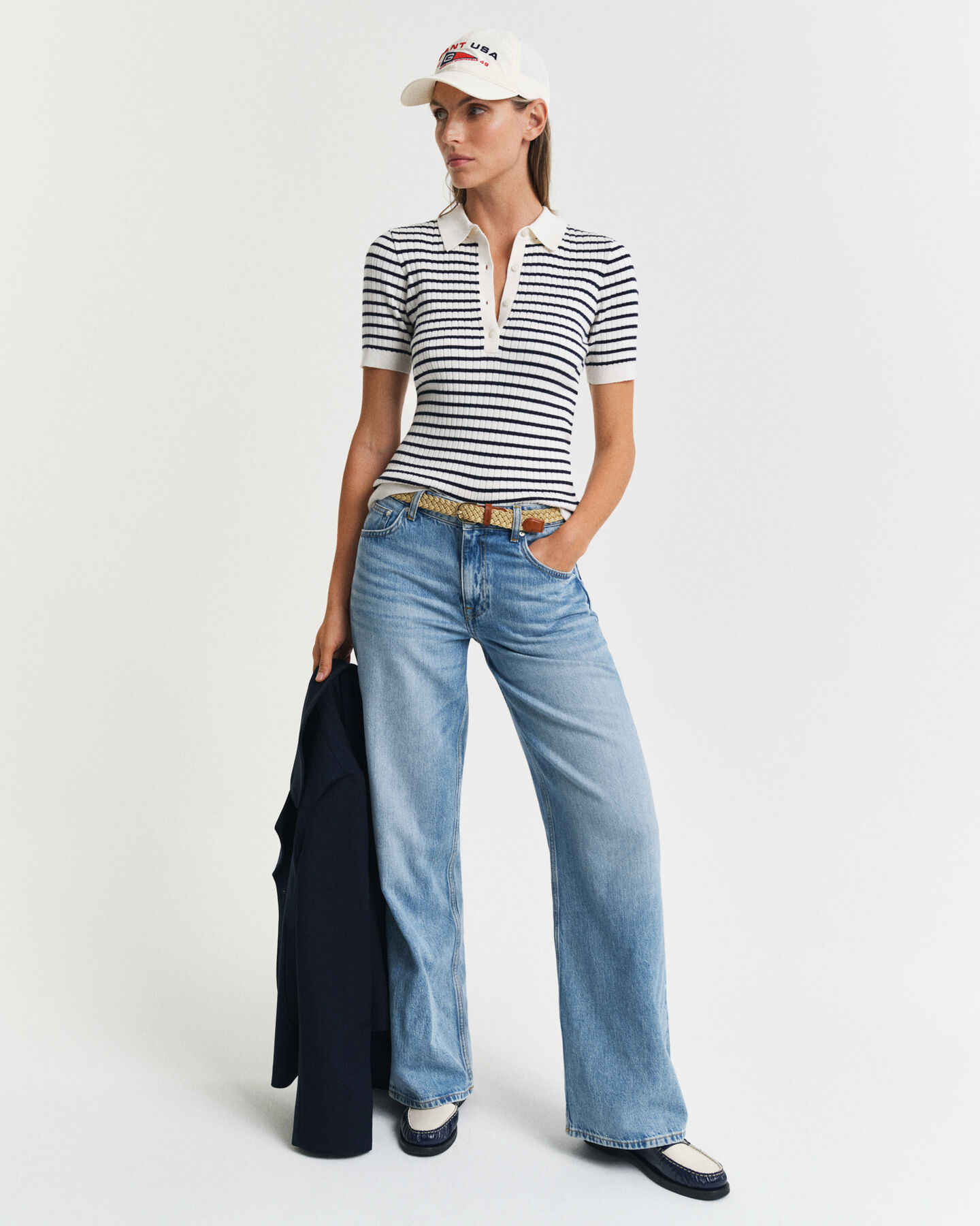 Stribet strikket Rugger med ribstrik og korte ærmer