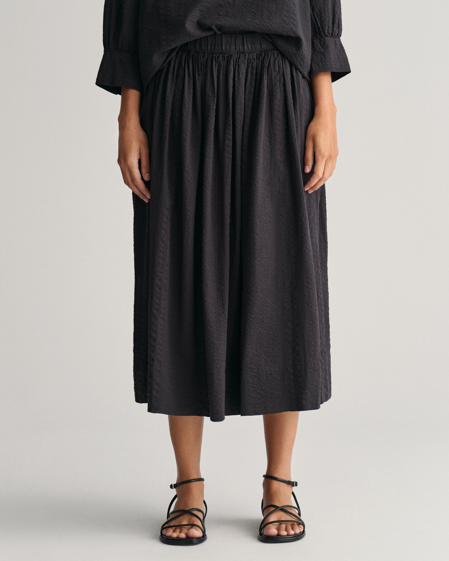 Seersucker-stribet pull-on nederdel