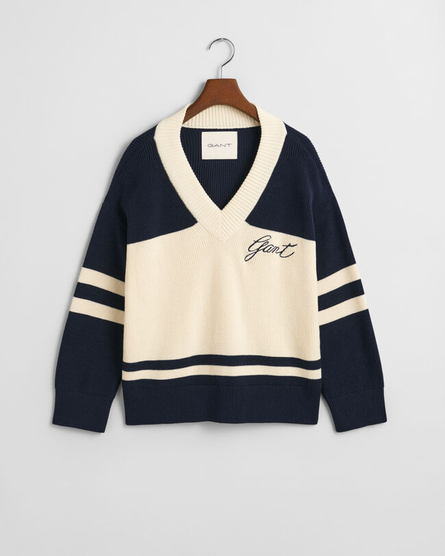 GANT Varsity sweater i bomuld med V-hals