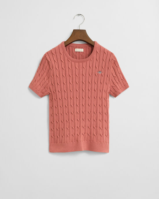 Teen Girls kortærmet sweater af strækbomuld med kabelstrik