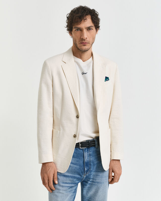 Slim fit seersucker jakkes&aelig;t-jakke