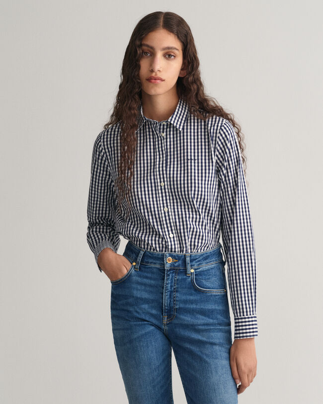 Regular fit gingham poplin skjorte