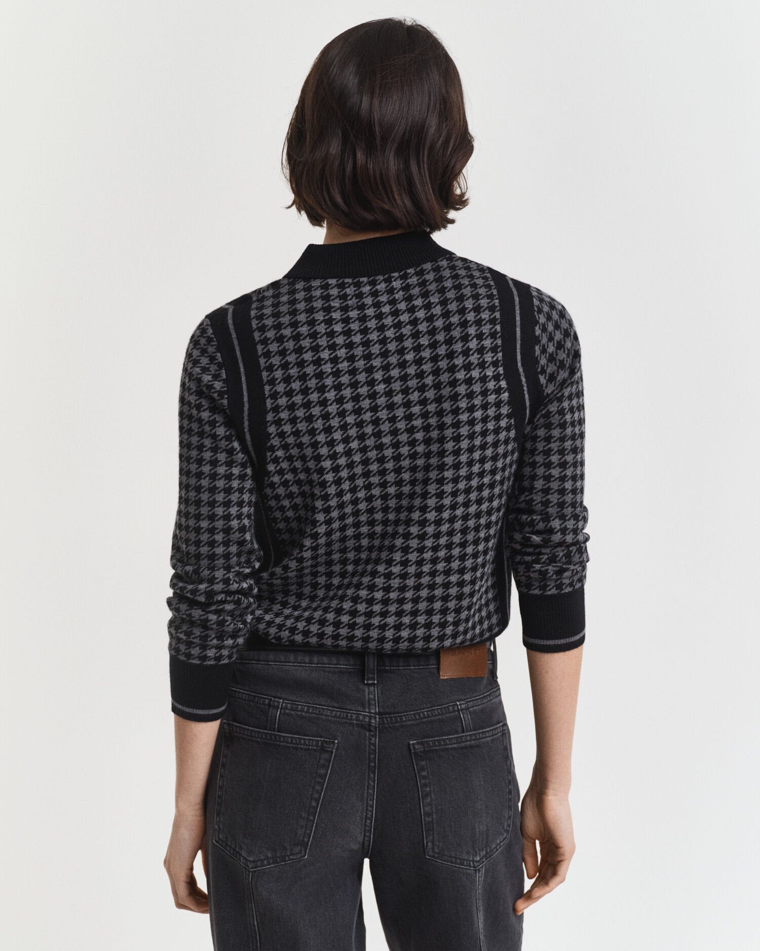 Polo sweater i houndstooth jacquard