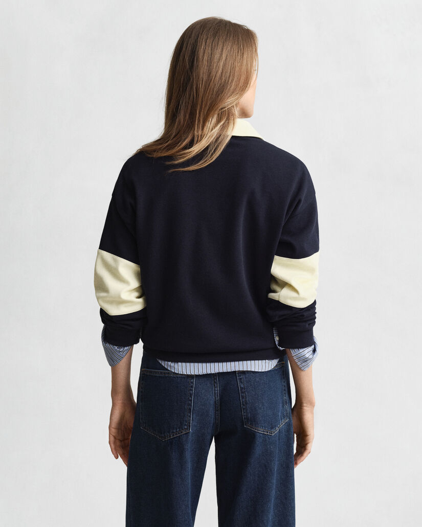 Piqué Rugger med struktur og farveblokke