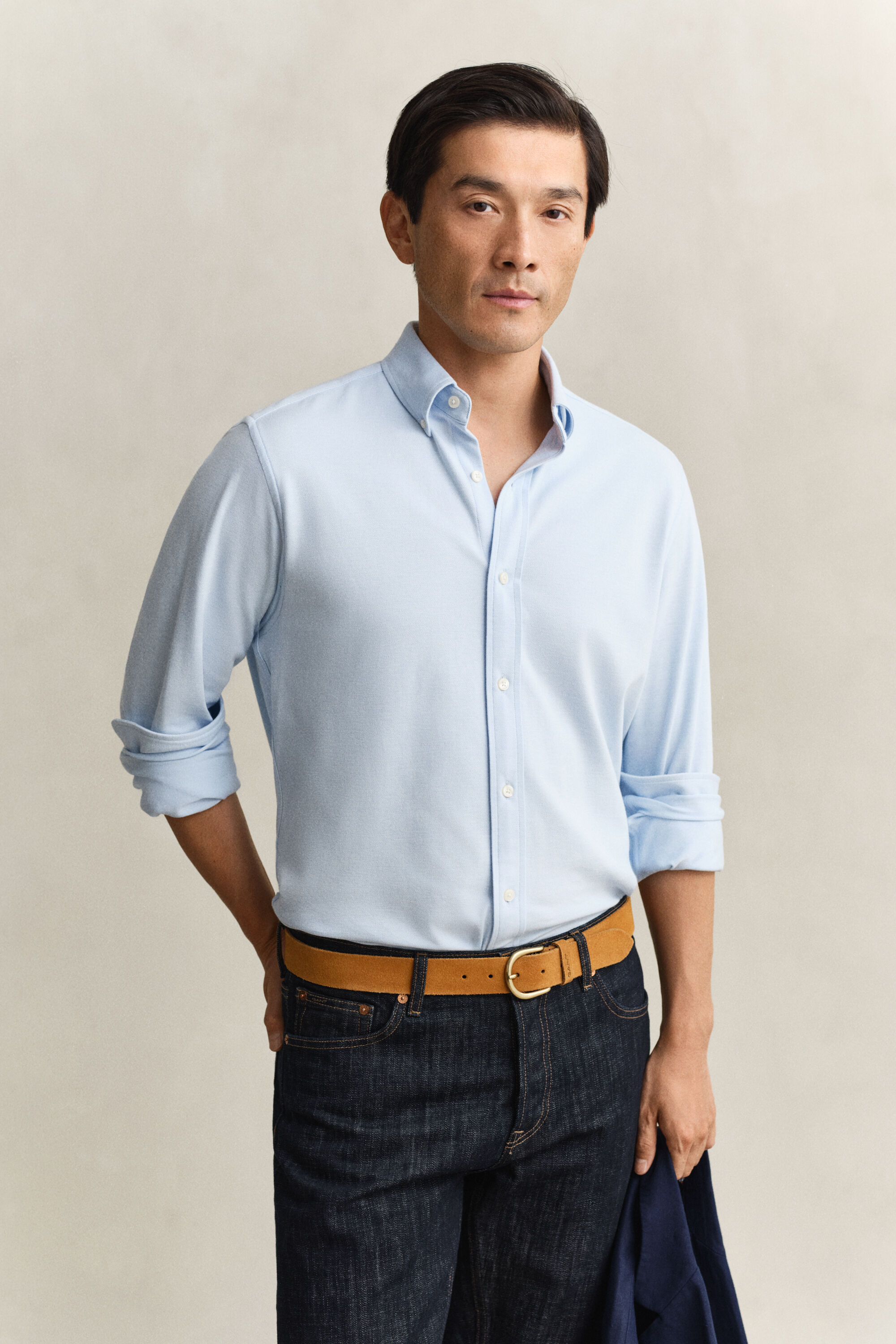 Jersey skjorte med stræk i piqué