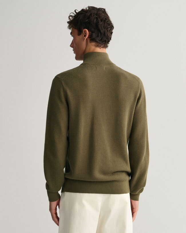 Tekstureret sweater af bomuld med halv lynl&aring;s