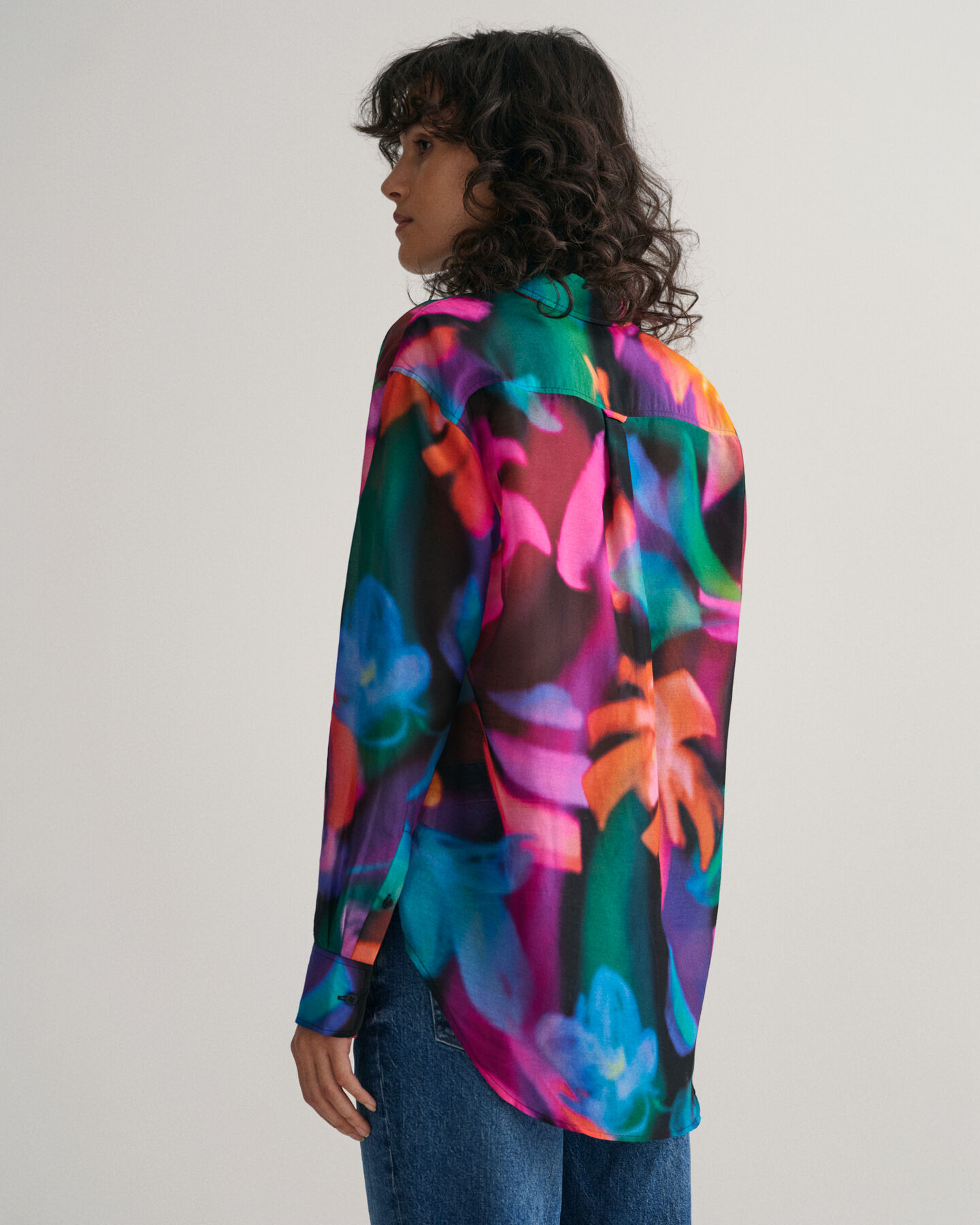 Relaxed fit bomuldssilkeskjorte med blomstertryk