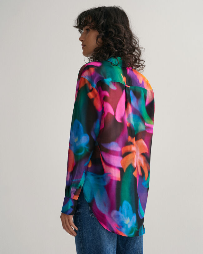 Relaxed fit bomuldssilkeskjorte med blomstertryk