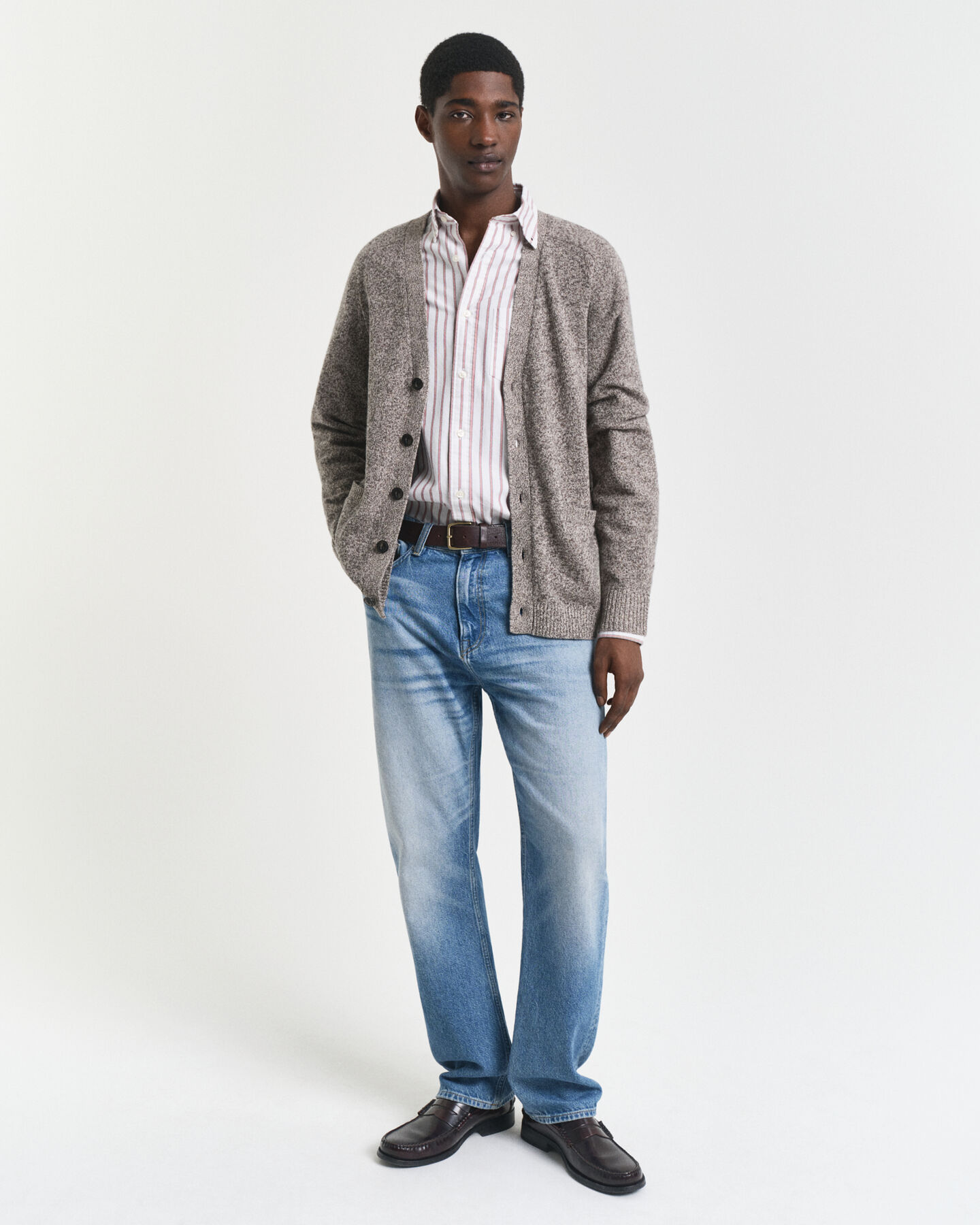 Cardigan i mouliné uldblanding