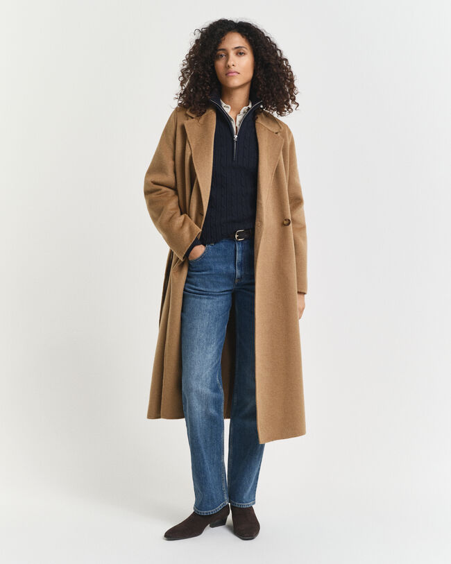 Kabelstrikket sweater af bomuld med stræk og halv lynlås