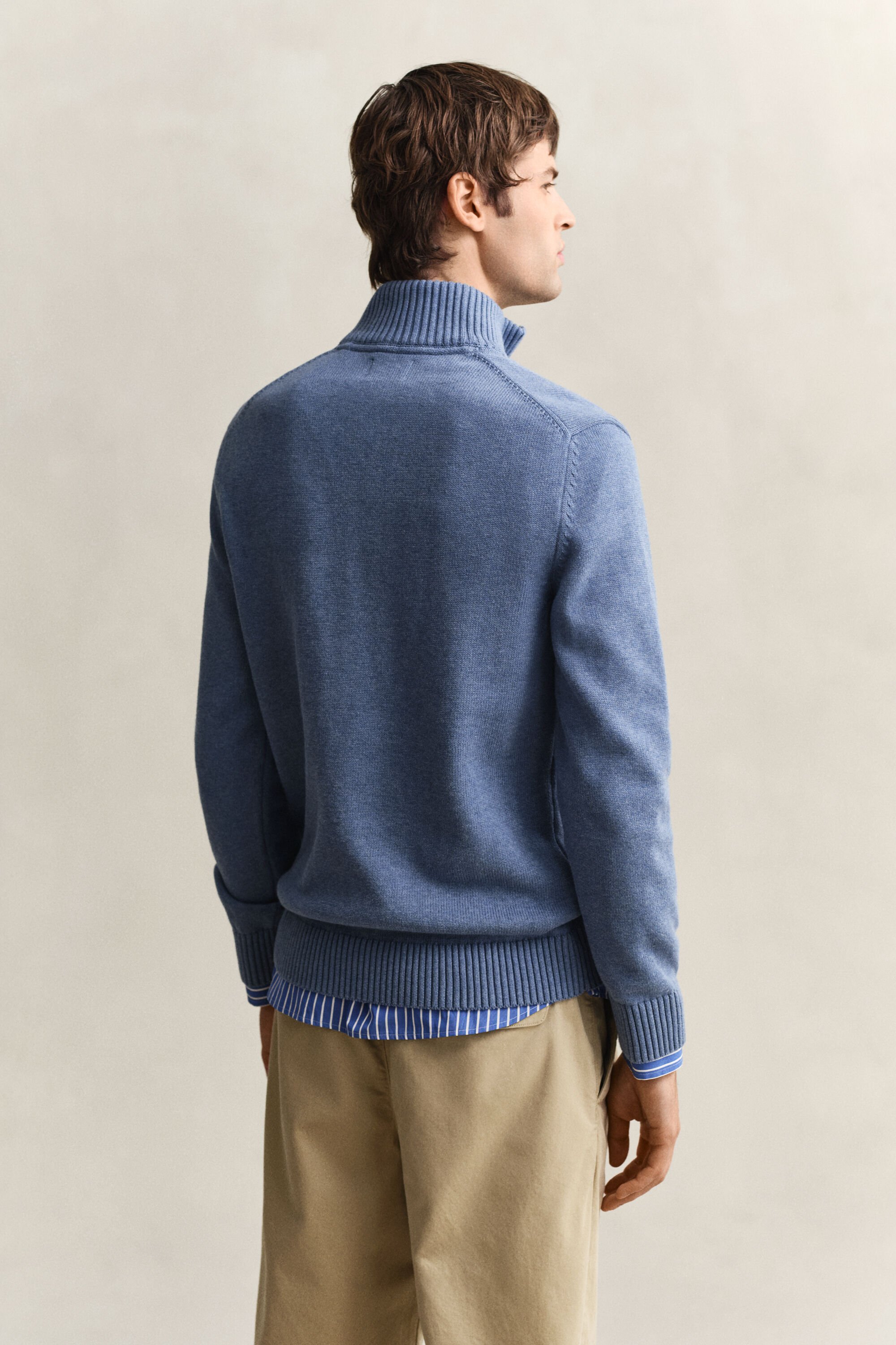 Afslappet sweater i bomuld med halv lynlås