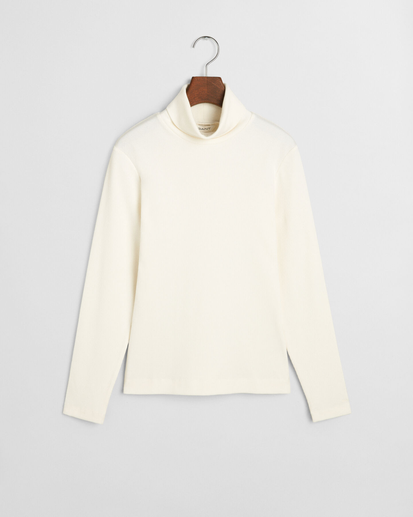 Ribstrikket langærmet top med rullekrave