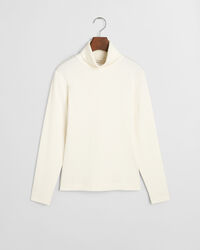 Ribstrikket langærmet top med rullekrave