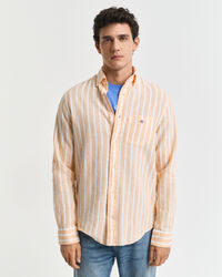 Regular fit stribet skjorte af bomuldsh&oslash;r