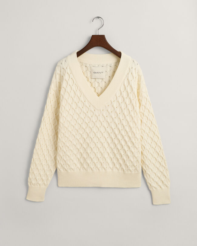 Tekstureret strikket sweater med V-hals