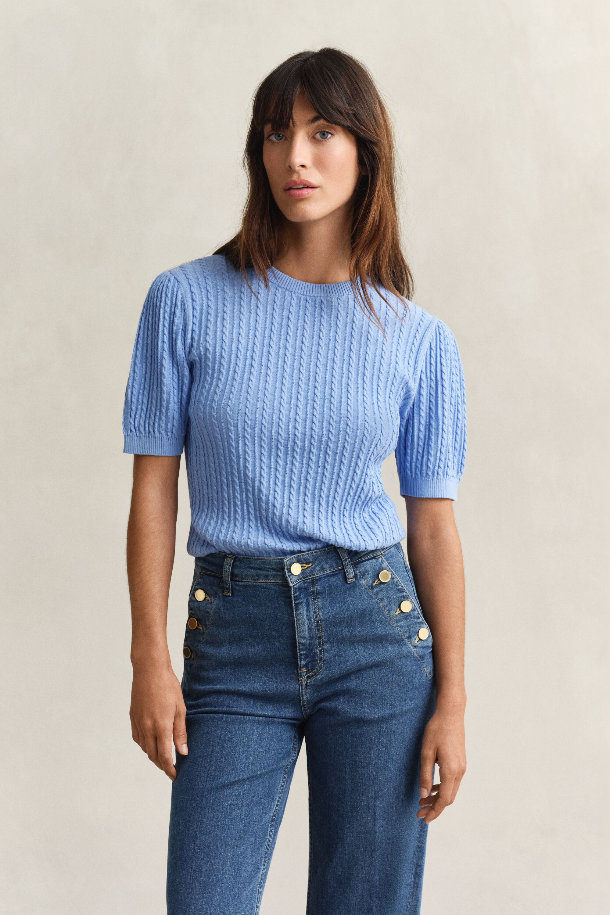 Bomuldssweater med korte ærmer