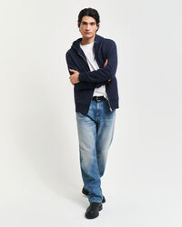 Præget hættetrøje med lynlås