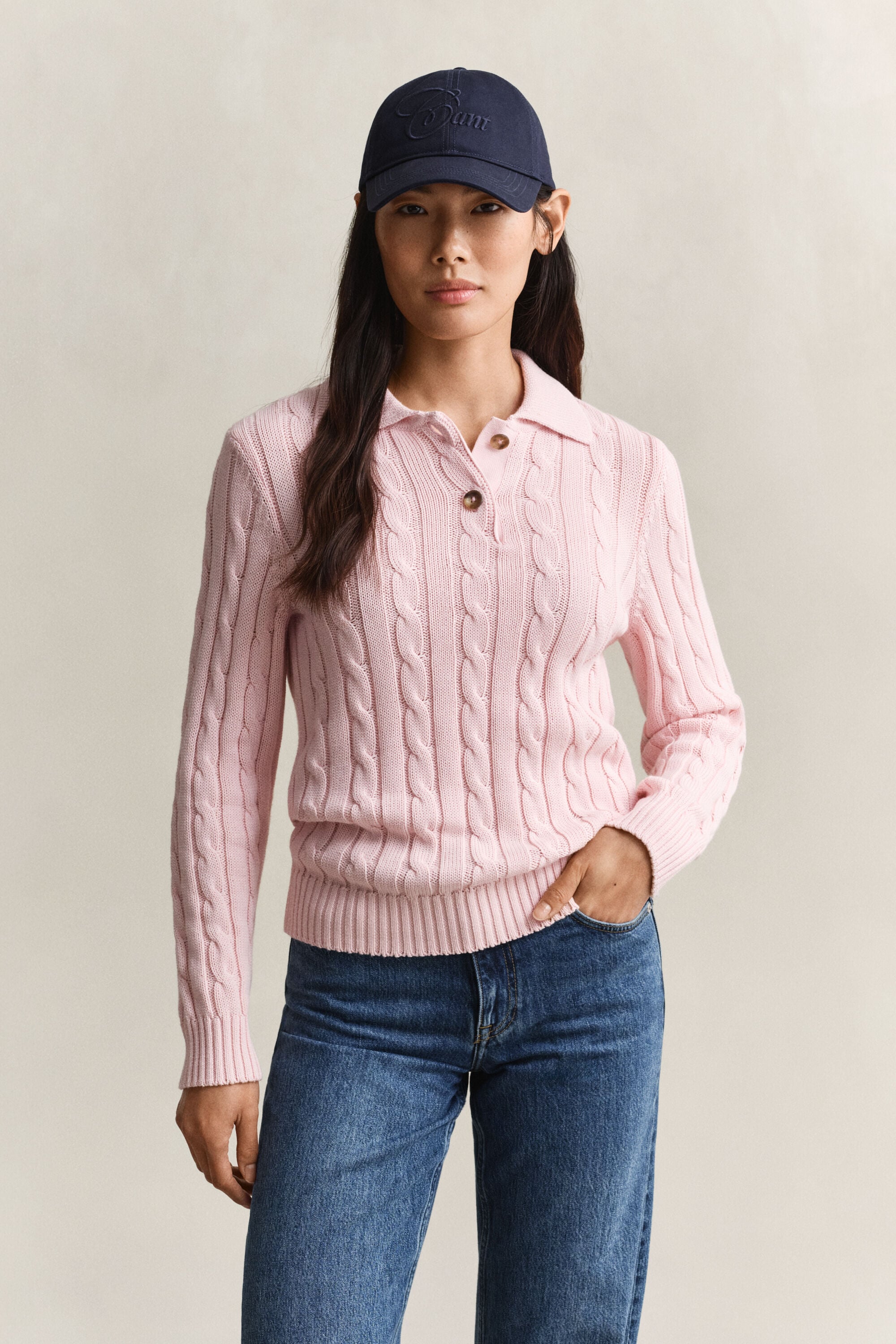Sweater af bomuld med kabelstrik