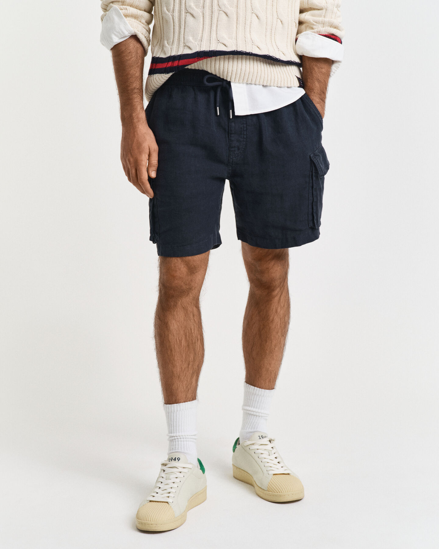Regular fit cargo-shorts af hør
