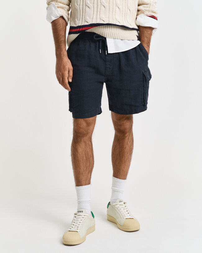 Regular fit cargo-shorts af hør