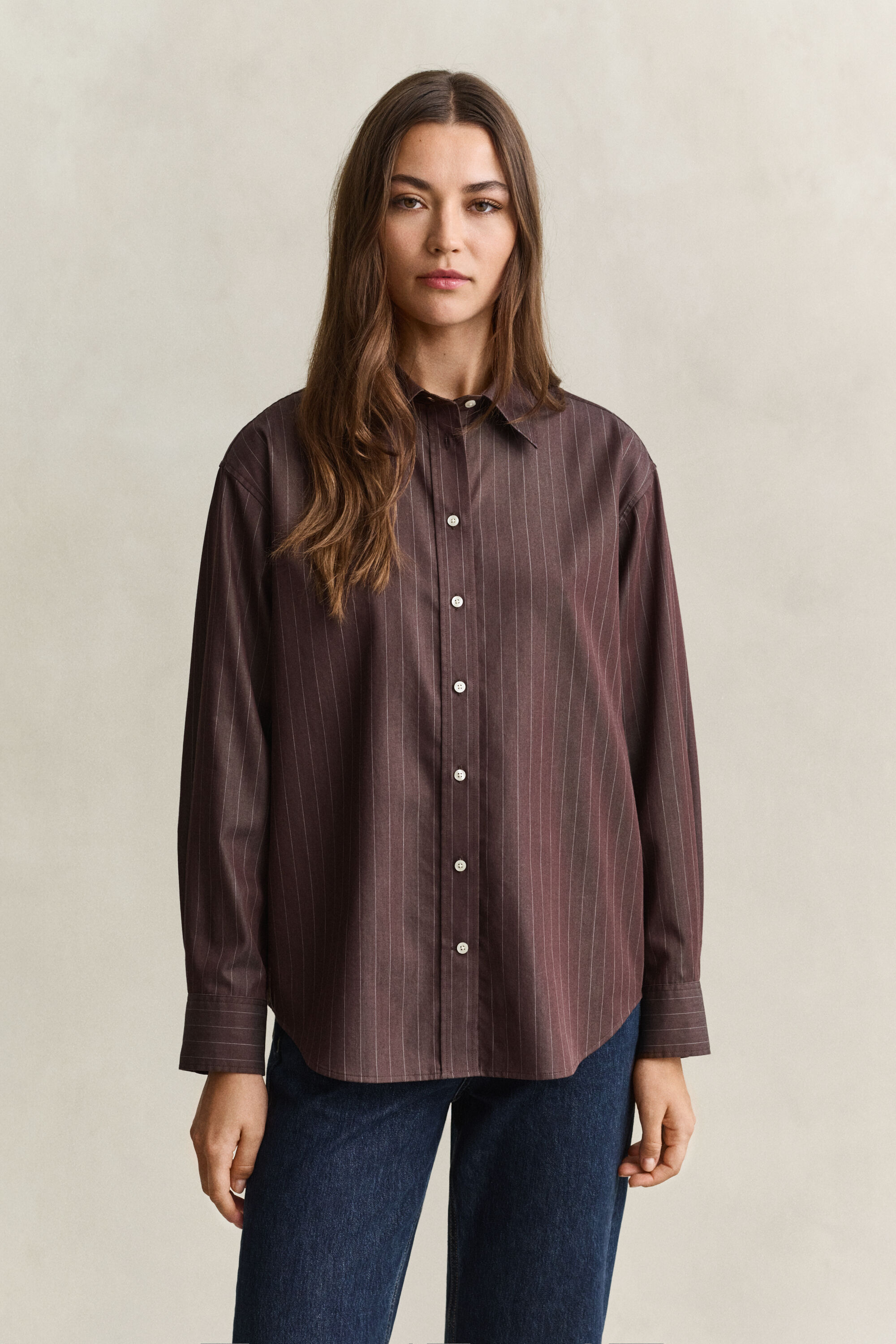 Relaxed poplin skjorte med striber