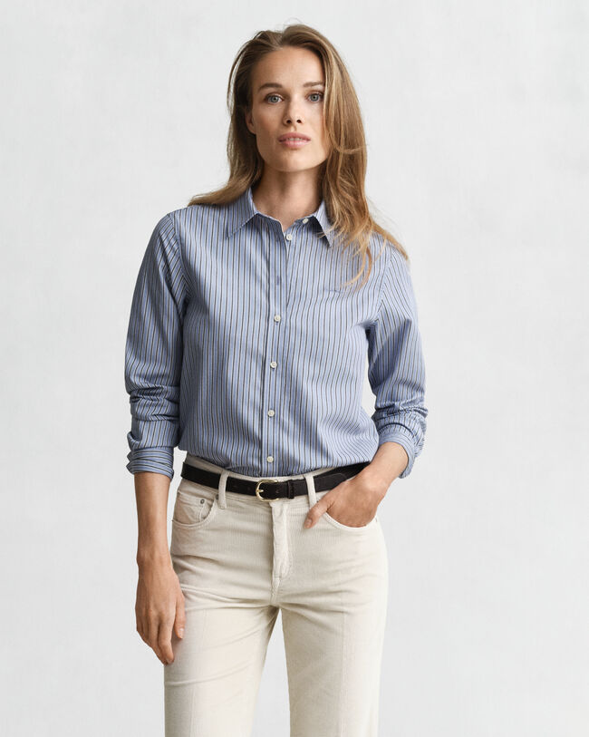 Regular fit poplin skjorte med striber