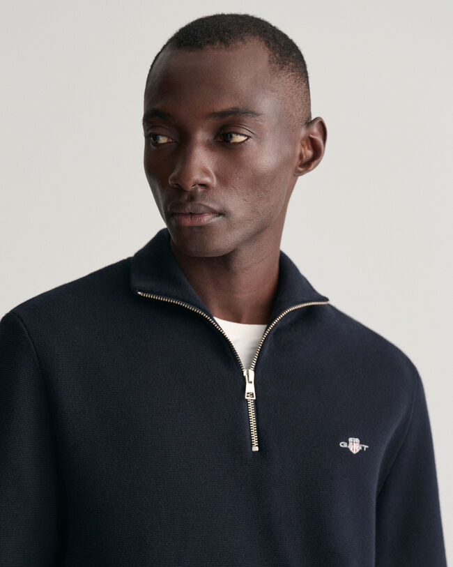 Milano-strikket sweater i bomuld med halv lynlås