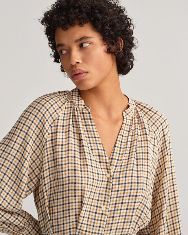 Ternet skjortekjole med st&aring;ende krave