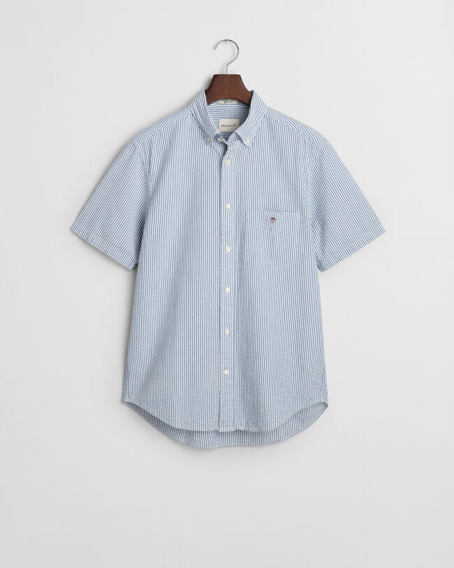 Regular fit stribet seersucker skjorte med korte ærmer