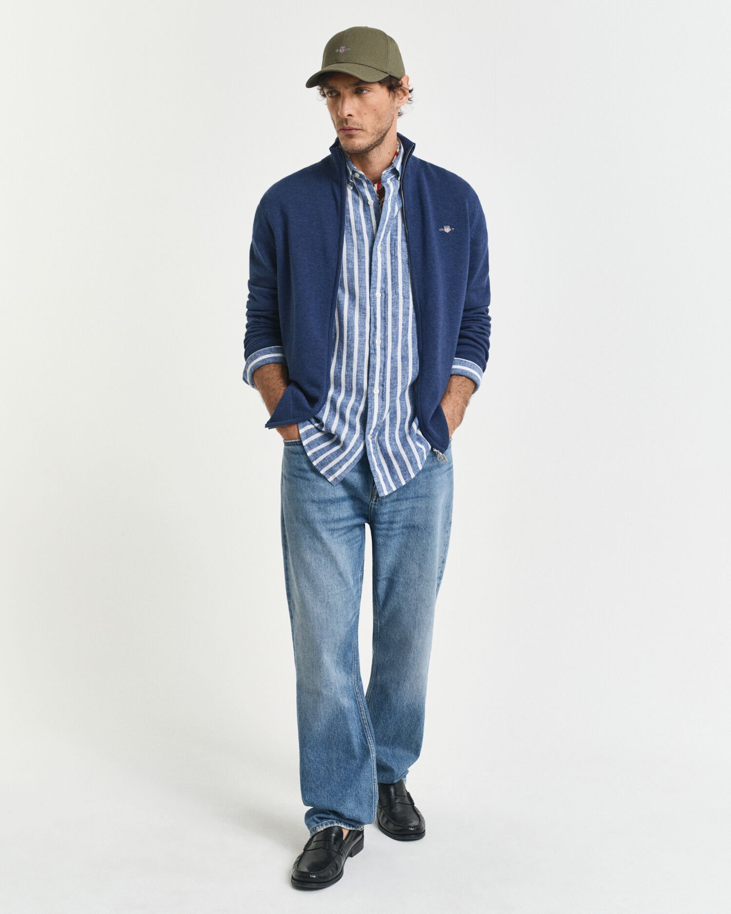 Afslappet cardigan i bomuld med lynlås