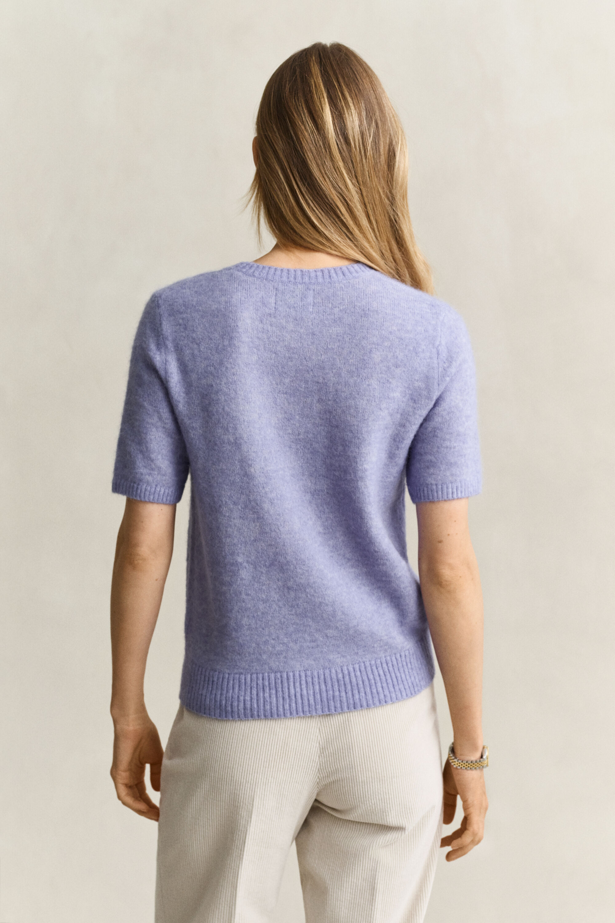 Kortærmet sweater i blanding af alpakauld