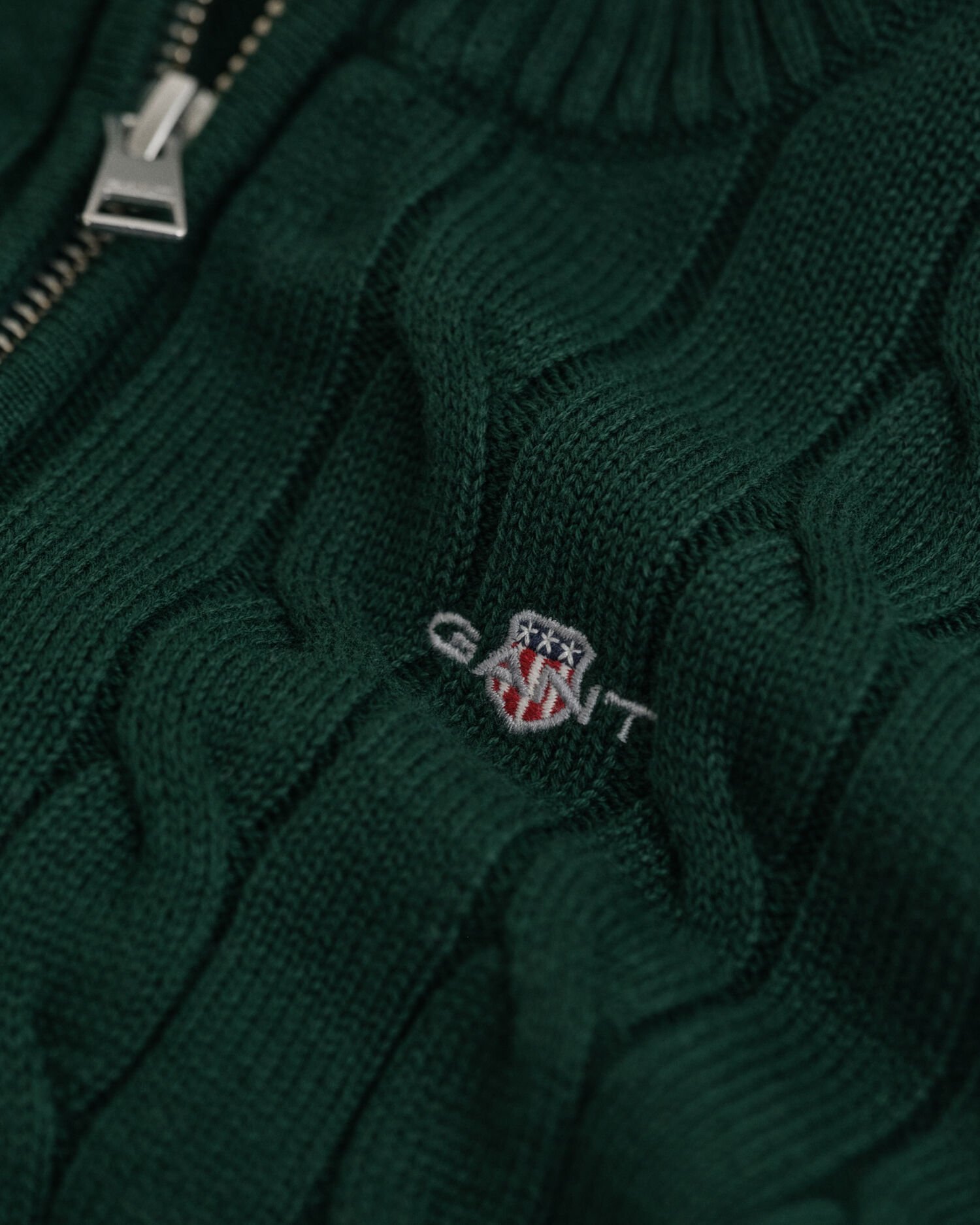 Kids sweater af bomuld med kabelstrik og halv lynlås