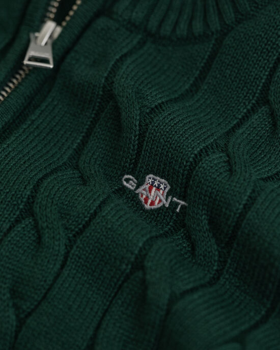 Kids sweater af bomuld med kabelstrik og halv lynlås