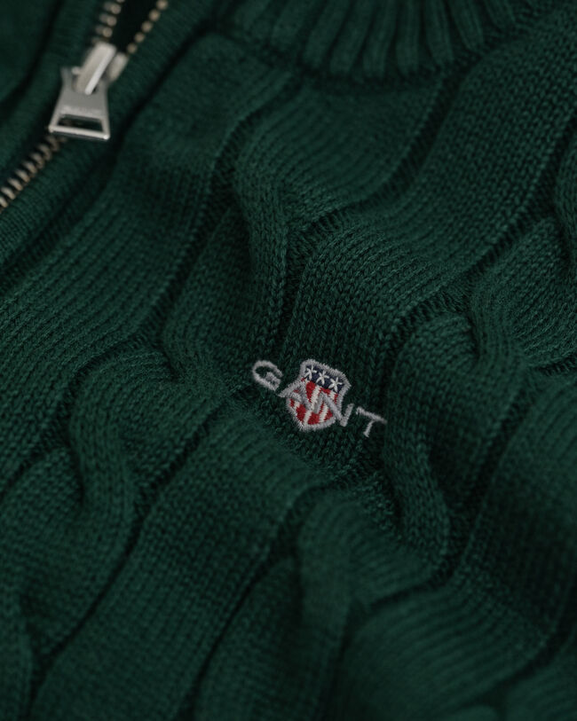 Kids sweater af bomuld med kabelstrik og halv lynlås