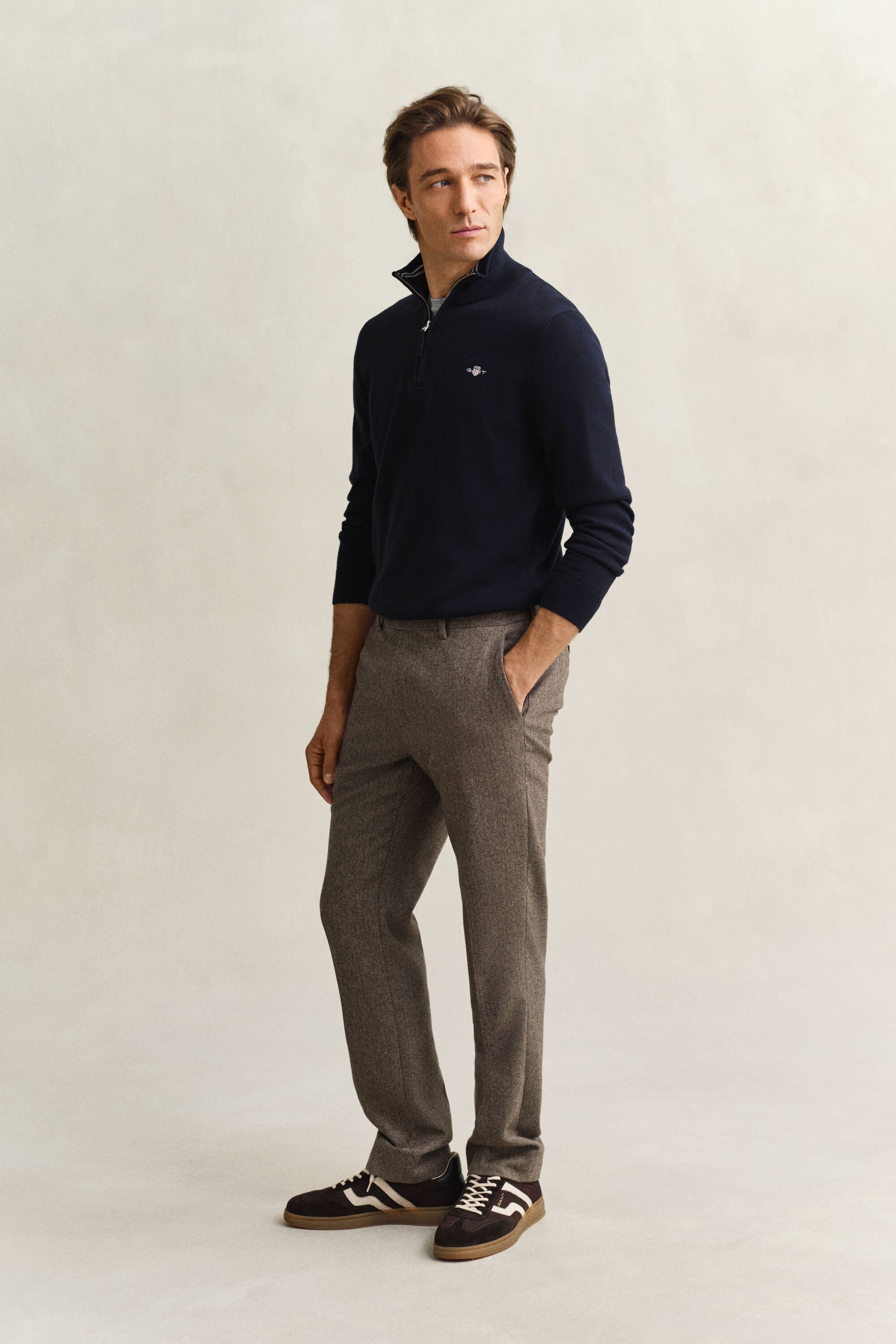 Klassiske sweater i bomuld med halv lynlås