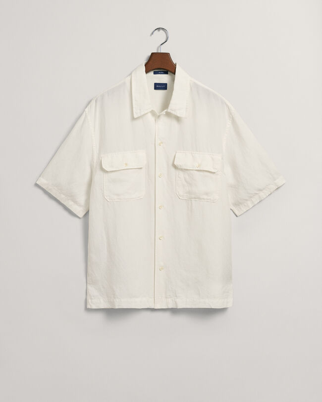 Relaxed fit skjorte af h&oslash;r og lyocell og korte &aelig;rmer