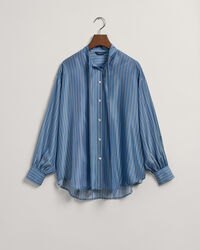 Silkebluse med striber og sløjfe