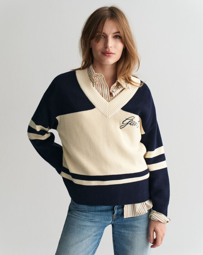 GANT Varsity sweater i bomuld med V-hals
