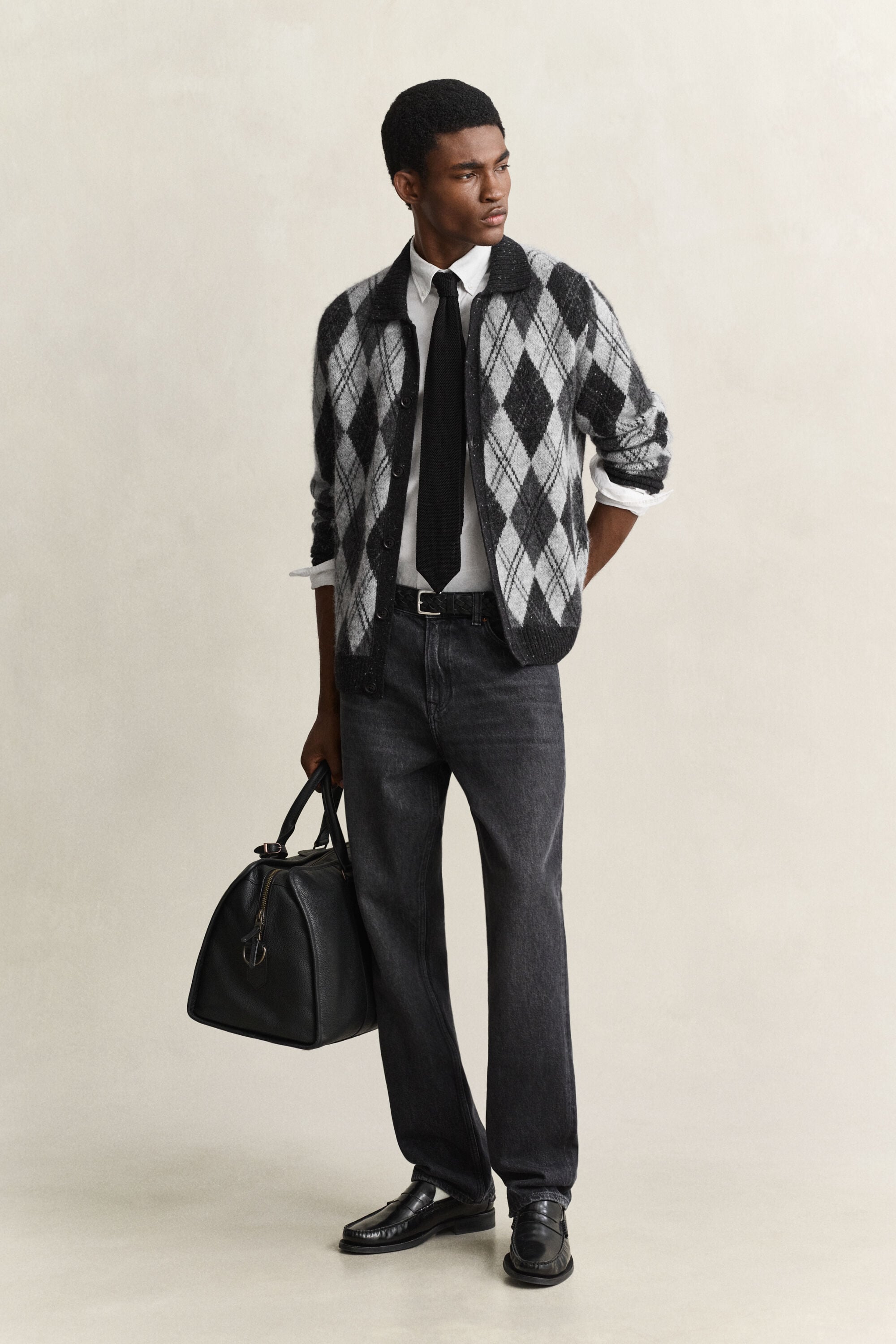Argyle polo cardigan i en alpakauldblanding