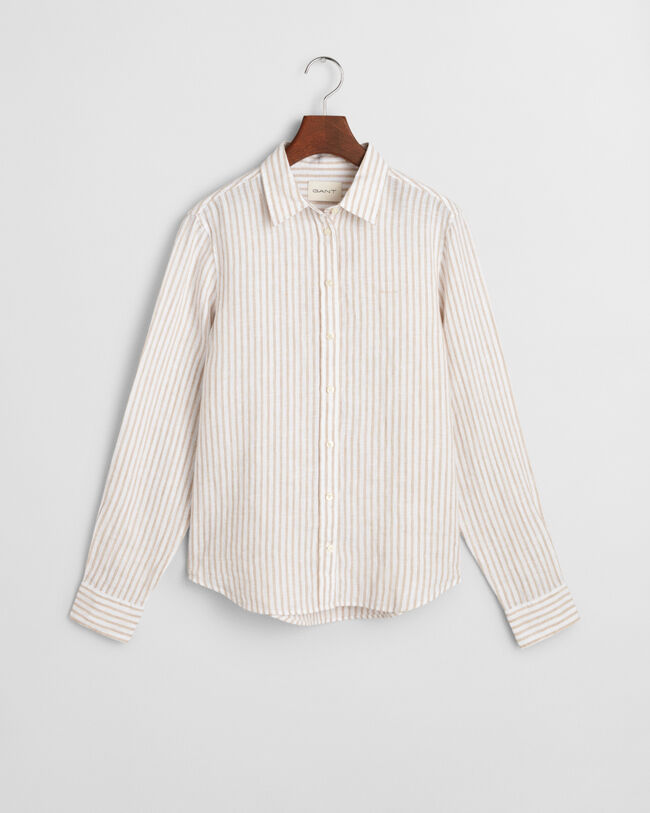 Regular fit stribet skjorte af hør