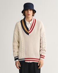 Patchwork Cricket sweater med V-hals