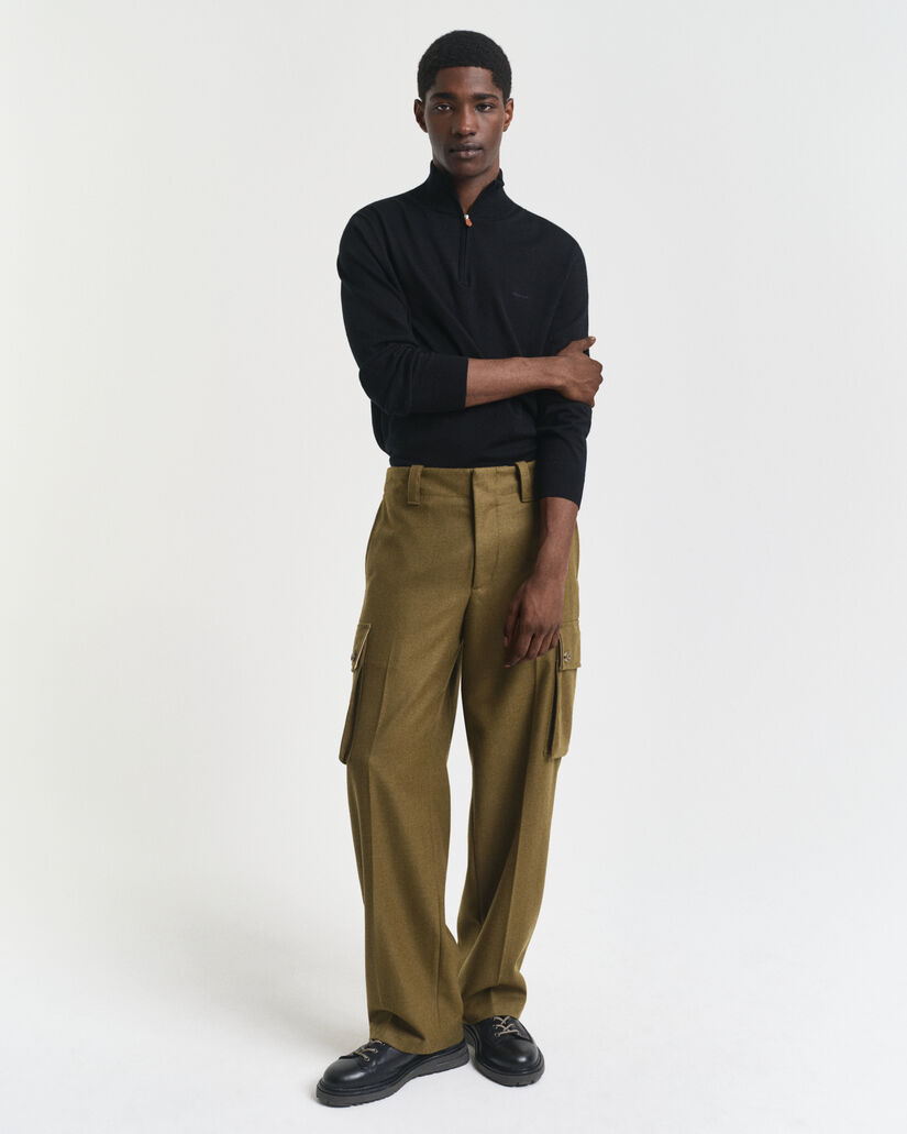 Sweater med halv lynl&aring;s i ekstra fin merinould